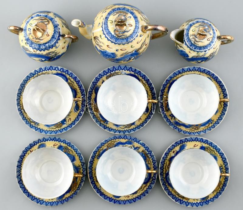 6 személyes keleti jellegű vékony porcelán teáskészlet. Jelzett. Hibátlan. Sérült dobozában. doboz mérete: 51,5x37x12 cm - Image 3