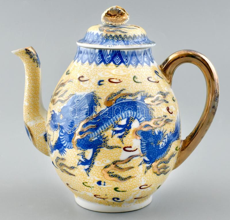 6 személyes keleti jellegű vékony porcelán teáskészlet. Jelzett. Hibátlan. Sérült dobozában. doboz mérete: 51,5x37x12 cm - Image 4