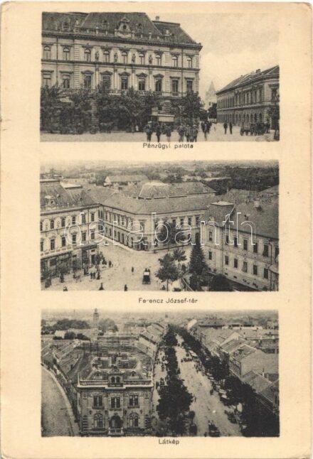 Nagybecskerek, Zrenjanin, Veliki Beckerek; Pénzügyi palota, Ferenc József tér, Kertész A. üzlete / financial palace, shops, square (fl)