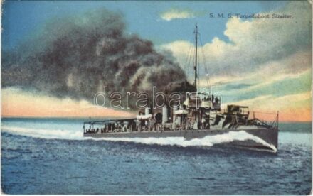 1914 SMS Streiter az Osztrák-Magyar Haditengerészet Huszár-osztályú rombolója / K.u.K. Kriegsmarine Torpedoboot Zerstörer / Austro-Hungarian Navy Huszár-class torpedo destroyer SMS Streiter. C. Fano, 1914. + 'K.U.K. KRIEGSMARINE S.M.S.