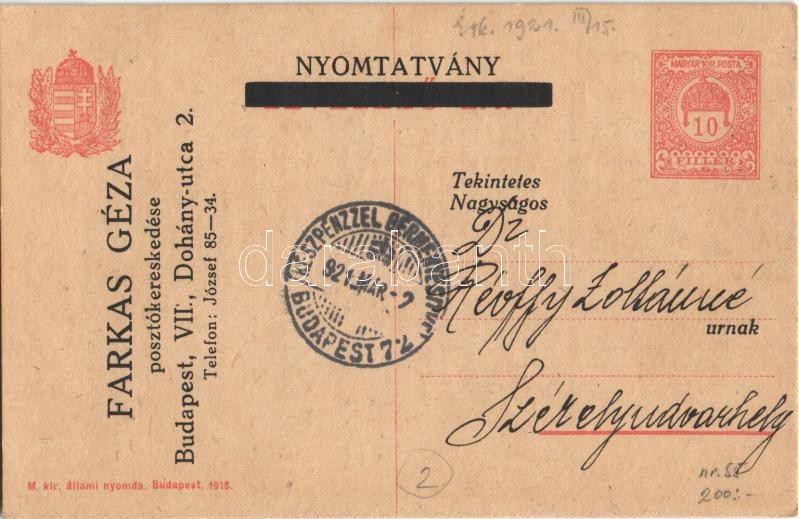 1921 Farkas Géza posztókereskedés reklámlapja. Budapest, Dohány utca 2. / Hungarian cloth shop advertisement + 'készpénzzel bérmentesítve' - Image 2