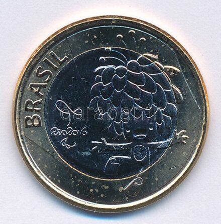 Brazília 2016. 1R bimetál 'Riói Olimpia 2016 - Paralimpiai kabala' forgalmi emlékpénz T:1 Brasil 2016. 1 Real Bimetallic 'Rio Olympics 2016 - Paralympic Mascot' circulating commemorative coin C:UNC Krause KM# 727
