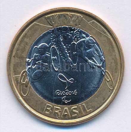 Brazília 2014. 1R bimetál 'Riói Olimpia 2016 - Paratriatlon' forgalmi emlékpénz T:1 Brasil 2014. 1 Real Bimetallic 'Rio Olympics 2016 - Paratriathlon' circulating commemorative coin C:UNC Krause KM# 689