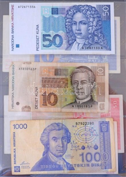 Jugoszlávia / Utódállamok 44db-os rendezett jugoszláv, szerb, horvát, szlovén, bosnyák, makedón bankjegy tétel, mind különféle, kék 'NUMIS' berakóba rendezve T:I--III Yugoslavia / Successor States 44pcs of organized Yugoslavian,