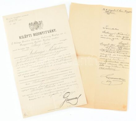 1901 Bp., A magyar királyi honvédségtől való kilépést engedélyező kilépti bizonyítvány honvéd gyógyszerész részére