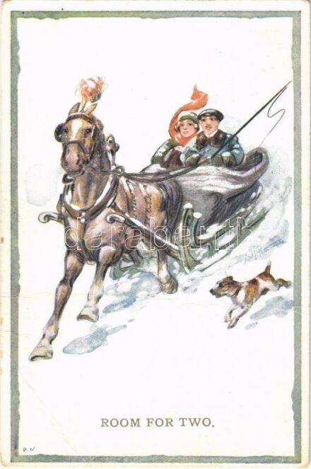 1925 'Room for two' Lady art postcard, romantic couple, winter, horse sleigh. K. Series 1247-2. artist signed (fa)