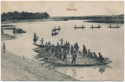 1912 Pozsony, Pressburg, Bratislava; utászok gyakorlat közben a folyóban / K.u.K. military training for pioneers (EK)