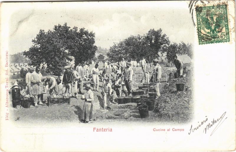 1902 Fanteria. Cucine al Campo / Italian military, infantry, field kitchen at the camp. TCV card (EB)