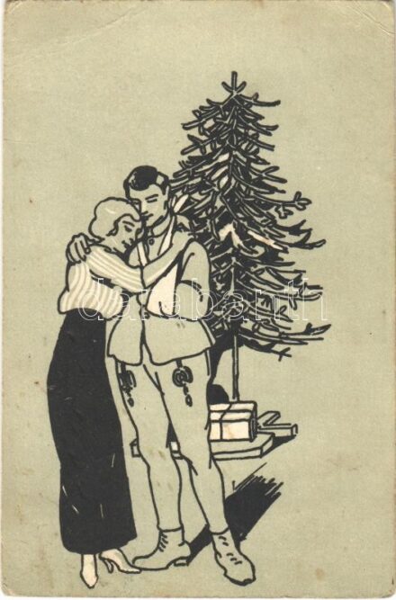 1914 WWI Austro-Hungarian K.u.K. military art postcard, Christmas greetings, injured soldier + 'K.u.K. Notreservespital in Győr' (EB)