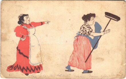 1918 Lady art postcard, maid + 'K.u.K. Platzkommando des XII. Korpskommandos' (fl)