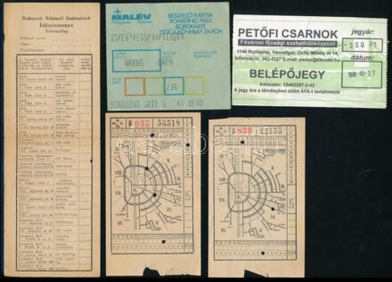 cca 1950-1990 5 db vegyes belépő, utazási és repülőjegy