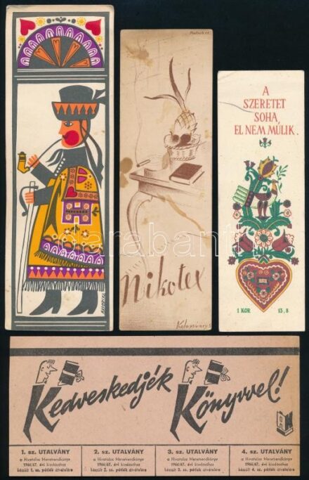 cca 1930-1960 4 db könyvjelző benne Nikotexes is