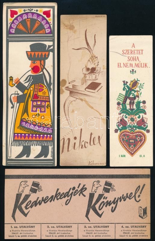 cca 1930-1960 4 db könyvjelző benne Nikotexes is