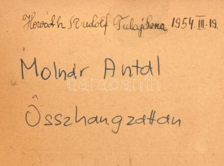 [Molnár Antal: Összhangzattan.] Bp.,[1943?], Dante, 284 p. Átkötött kopott félvászon-kötés, kopott borítóval, hiányzó címlappal.