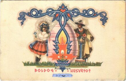 1951 Boldog Magyar Húsvétot! / Hungarian irredenta Easter greeting art postcard s: Bozó (EB)
