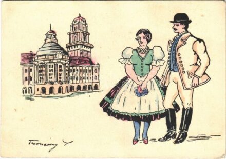 Zenta, Senta; Új városháza. A vidék népviselete. Kiadja a Délvidéki Egyetemi és Főiskolai Hallgatók Egyesülete / Hungarian irredenta propaganda, new town hall, folk costumes s: Tusnády (kopott sarkak / worn corners)