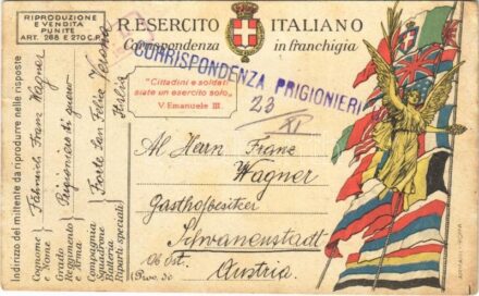 1918 R. Esercito Italiano. Corrispondenza in franchigia. Corrispondenza Prigionieri Guerra / WWI Italian military field postcard, Austro-Hungarian K.u.K. POW (prisoner of war) letter (kis szakadás / small tear)