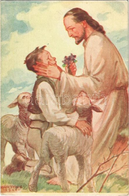 1941 Húsvét. Kiadja a Márton L.-féle Cserkészlevelezőlapok Kiadóhivatala / Hungarian boy scout art postcard, Easter s: Márton L. (EK)