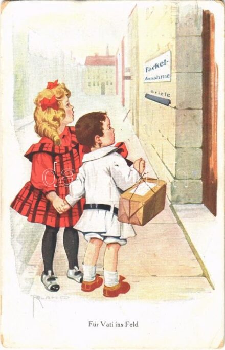 1916 Für Vati ins Feld / Children art postcard. A.R. & C.i.B. No. 857. s: Roland (kopott sarkak / worn corners)