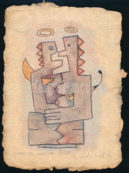 ef.Zámbó (efZámbó) István (1950-): Szerelmes szoborterv, 2008. Computer print, merített papír, jelzett, számozott (32/50). Lapméret: 21×15 cm