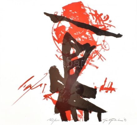 Gert Fabritius (1940-): Fekete-vörös kompozíció (cím nélkül), 1992. Litográfia, papír, jelzett, számozott (127/200). Kányádi Sándor: Vae Victis c. mappából. Lapméret: 33×35 cm