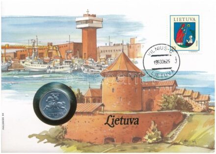 Litvánia 1991. 5c felbélyegzett borítékban, bélyegzéssel, német nyelvű leírással T:1 Lithuania 1991. 5 Centai in envelope with stamp and cancellation, with German description C:UNC