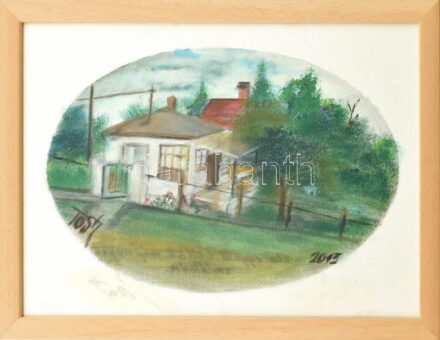 Olvashatatlan jelzéssel: Kertek alján. Olaj, vászon. Üvegezett fa keretben. 30x42 cm