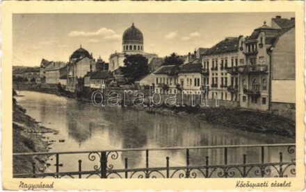 1943 Nagyvárad, Oradea; Körös parti részlet, zsinagóga / Cris riverside, synagogue (EB)