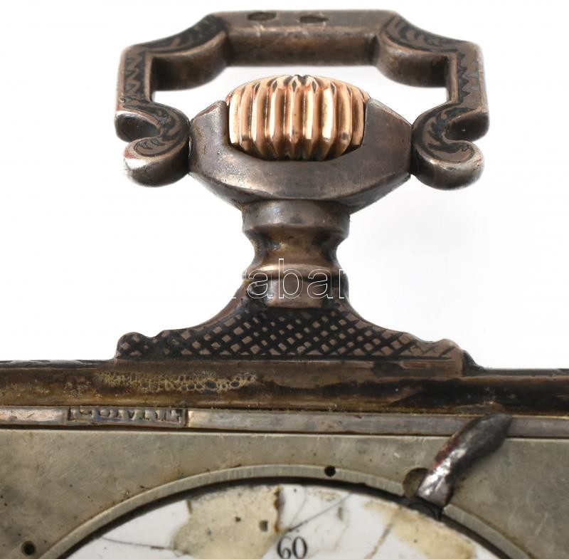 cca 1880 Loehr perpetual patent niellós ezüst zsebóra automata nikkelezett kalapácsos, kulcsos felhúzású szerkezettel. Jelzett tok, szerkezet. Járástartalék kijelzéssel. Tokszám, szerkezetszám: No. 497. Jelzett ezüst. Későbbi - Image 3