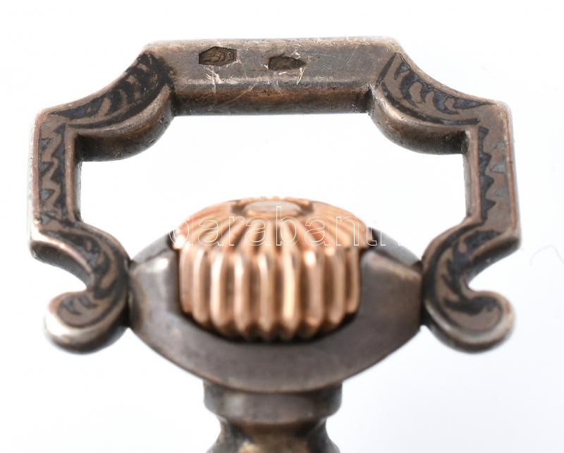 cca 1880 Loehr perpetual patent niellós ezüst zsebóra automata nikkelezett kalapácsos, kulcsos felhúzású szerkezettel. Jelzett tok, szerkezet. Járástartalék kijelzéssel. Tokszám, szerkezetszám: No. 497. Jelzett ezüst. Későbbi - Image 4