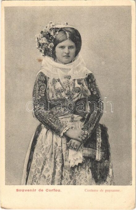 Souvenir de Corfou. Costume de paysanne / Greek folklore, lady in traditional costumes (EB)
