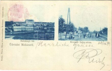 1899 Mohács, Széchenyi tér, piac, Kossuth Lajos utca. Weiser Miksa kiadása (r)