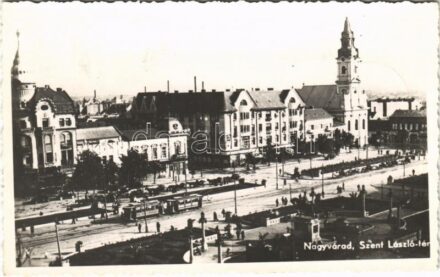 1940 Nagyvárad, Oradea; Szent László tér, villamos / square, tram + '1940 Nagyvárad visszatért' So. Stpl