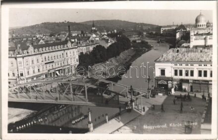 1940 Nagyvárad, Oradea; Körös folyópart, híd, zsinagóga, Deutsch, Desideriu Friedmann, étterem, Guran, Emanuil Schwartz, Havas és Grünfeld, Emeric Veres kávéház, étterem, üzletek / Cris river, synagogue, bridge, shops, restaurant,
