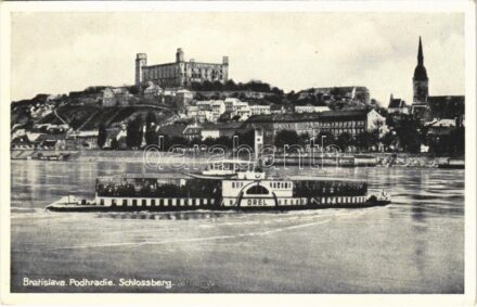 Pozsony, Pressburg, Bratislava; Schlossberg / vár, 'OREL' lapátkerekes ingahajó / castle, padder steamship