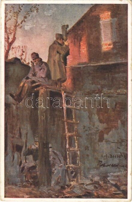 Artillerie-Aufklärer. Offizielle Karte für Rotes Kreuz, Kriegsfürsorgeamt, Kriegshilfsbüro Nr. 444. / WWI Austro-Hungarian K.u.K. military art postcard