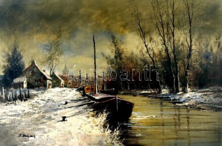 S. Damms jelzéssel: Holland kikötő. Olaj, vászon. 60x90cm, szép keretben.