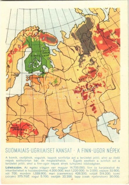 A finnugor népek; a Sugurahvaste Instituut (Rokonnépek Intézete) kiadása / Suomalais-Ugrilaiset Kansat / Finno-Ugric language family map (EK)