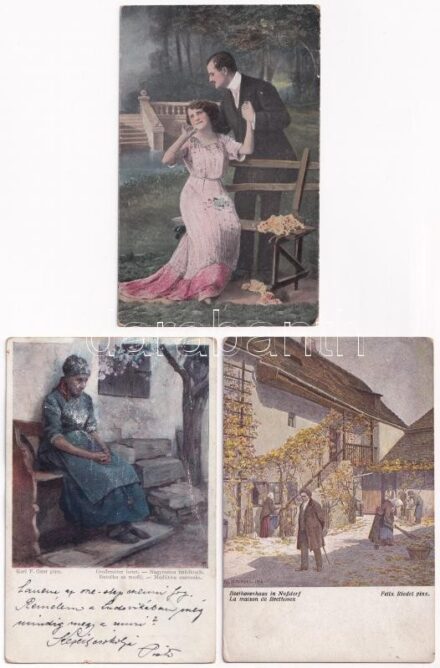 5 db RÉGI művész motívum képeslap / 5 pre-1945 art motive postcards