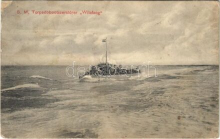 1914 SMS Wildfang az Osztrák-Magyar Haditengerészet Huszár-osztályú rombolója / K.u.K. Kriegsmarine SM Torpedoboot Zerstörer Wildfang / WWI Austro-Hungarian Navy Huszár-class torpedo destroyer SMS Wildfang. G.C. Pola 1912. (kopott sarkak /