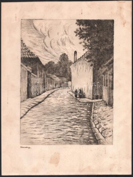 Bakonyi jelzéssel: Utcarészlet, rézkarc, papír, foltos, 24×17,5 cm