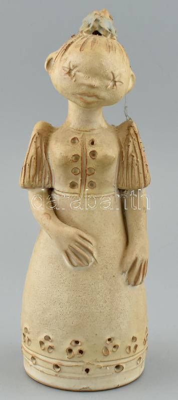 Kovács Éva (1938-): Csillagszemű lány, mázas kerámia, hibátlan, jelzett, m: 28cm