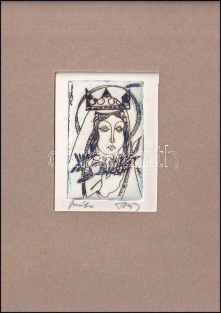 Azonosítatlan jelzéssel: Királylány. Rézkarc, papír. Jelzett. 5x8,5 cm Paszpartuban