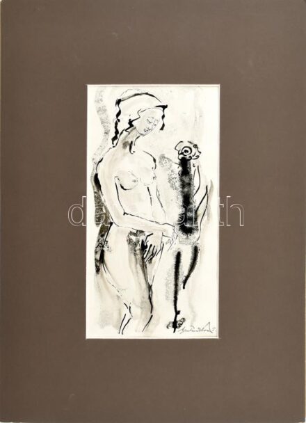 Szentmiklóssy Erzsébet (1931): Női akt. Akvarell, papír, Jelzett. paszpartuban 28x15 cm