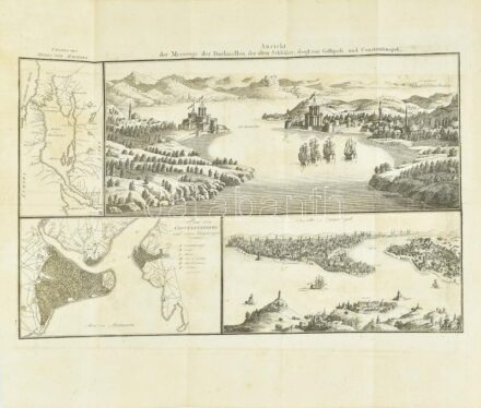 Ansicht der Meerenge der Dardanellen; der alten Schlösser, desgl. von Gallipoli u. Constantinopel. Weimar, 1825. Konstantinápoly, Iszambut rézmetszetű látképe. / Copper plate engraving of Constantinopel, Istanbul 23x36 cm