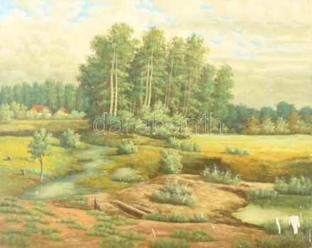 Nagy László (1942 - ): Erdő. Olaj, farost. Jelzett, sérült, keretezett 40x50cm
