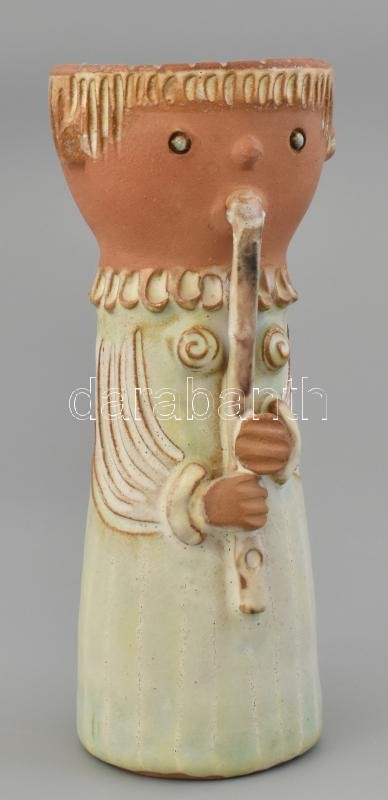 Kiss Roóz Ilona (1920-2010): Figurális váza, mázas kerámia, kézzel festett, jelzett, hibátlan, m: 16 cm