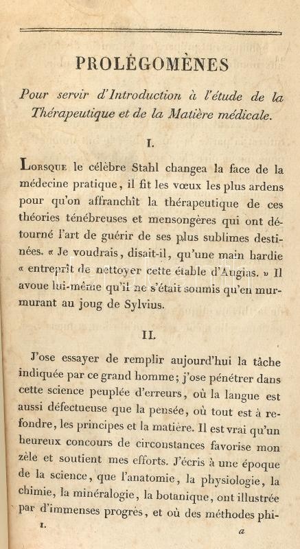 Nouveaux Élémens de Thérapeutique et de Matiere Médicale. Paris, é.n. (cca 1825), De L'Imprimerie de Rignoux. XLVIII+729+(1) p + 1 t. Francia nyelven. Átkötött, aranyozott gerincű műbőr-kötés, helyenként kissé foltos lapokkal, az