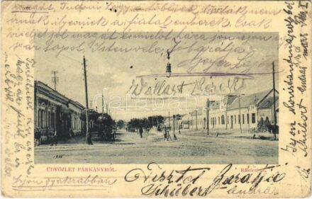 Párkány, Parkan, Stúrovo; Rákóczi út, üzletek. W.L. Bp. 5821. / street view, shops (EB)