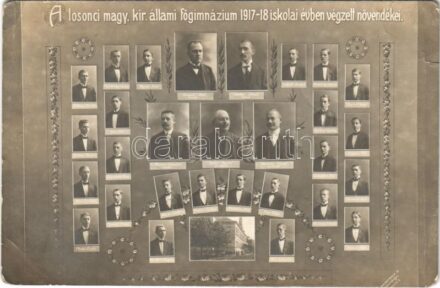 1917-18 Losonc, Lucenec; Magy. kir. állami főgimnázium iskolai évben végzett növendékei. Bergtraun D. fényképész / graduated students of the grammar school. photo (fa)